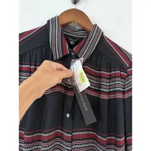 Intro Love the Fit Women’s Button Front Blouse Size M Black Red Stripe Rayon NWT thumbnail 2