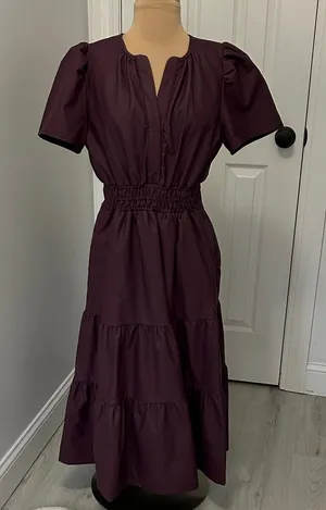 THML Maroon Faux Leather Tiered Maxi/Midi Dress thumbnail 1