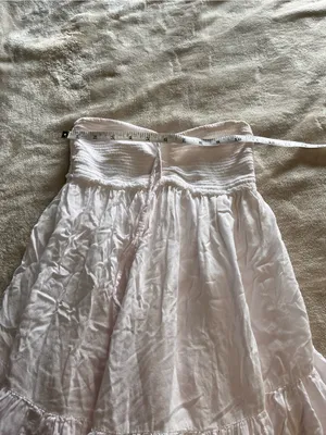 WILFRED Aritzia Pale Pink White Strapless/Neck Tie Babydoll Mini Dress 2XS thumbnail 6