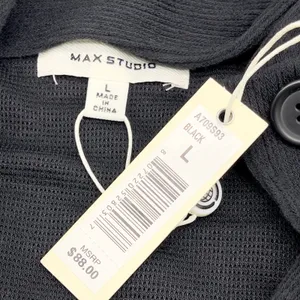 Max Studio Womens Top‎ L Black Mock Neck Button Sleeve Minimalist Quiet Luxury thumbnail 8