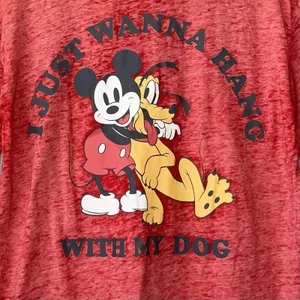 Disney Mickey Pluto Dog T Shirt Size Medium Red Burnout Knit Tee Cropped Novelty thumbnail 2