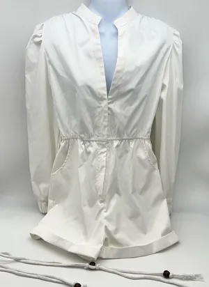 Rêveuse White Long Sleeve Romper Cuffed Shorts w/Tassel End Rope Belt-Size M thumbnail 1