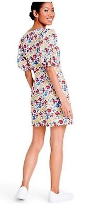 Rixo for Target Women's Linen Rayon Multi Floral‎ Puff Sleeve Button Dress 2 NWT thumbnail 1