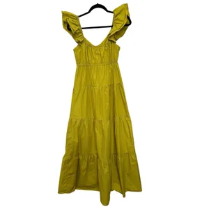 Ellison maxi dress ruffled cap sleeves Size S 100%rayon green, lime V neck thumbnail 3