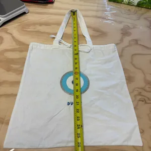 Buggy Cotton Tote Bag Embroidered Evil Eye Drawstring Tassel Blue Silver White thumbnail 7