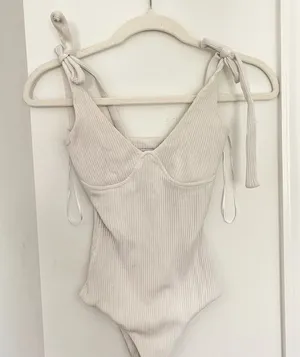Princess Polly White Ribbed Bodysuit thumbnail 1