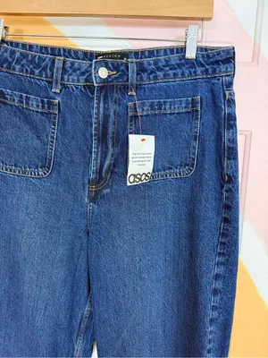 NWT ASOS Tall High Waist Wide Leg Jeans Front Patch Pockets Dark Wash Sz 32 🧡🍄 thumbnail 8