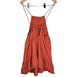 Free People‎ Elisa Tunic Tank Top XS Coral Orange Lace Trim Halter Sleeveless thumbnail 2