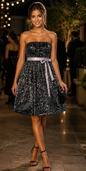 Leopard Print Dress 2 S Metallic Strapless Cocktail Evening Party HOCO Glam thumbnail 1