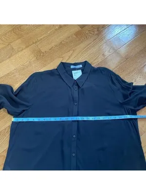 Mango viscose button down long sleeves shirt feather lightweight Black Sz 12 thumbnail 11