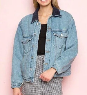 Brandy Melville Shaine Corduroy Collar Blue Denim Jacket SOLD OUT EVERYWHERE! thumbnail 3