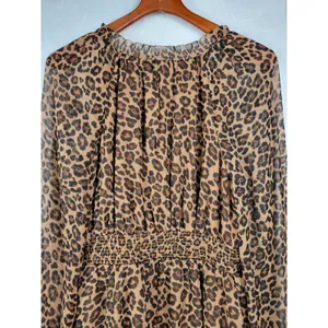 Old Navy Womens Dress Size S Tall Brown Chiffon Leopard Print V-neck Smocked NEW thumbnail 5