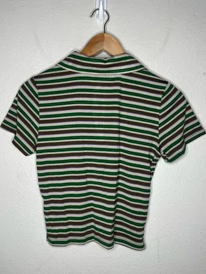 NEW Jaded London Mila Striped Short Sleeve Polo Shirt in Green Multi thumbnail 3