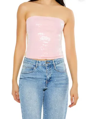 Forever 21 Pink Sequin Tube Top thumbnail 1