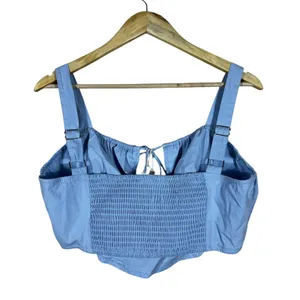 NWT Bailey Rose Corset Solid Crop Top Blue Coquette Smocked Back Size L thumbnail 6