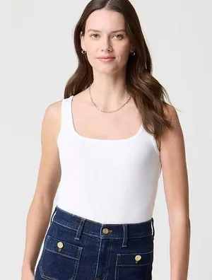 J Crew Top‎ Womens Small White Essential square neck tank Cotton CJ071 thumbnail 1