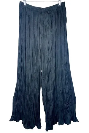 NWT Naked Wardrobe Black Crinkled Pleated Wide Leg Pants Womens Size L Large NEW thumbnail 1