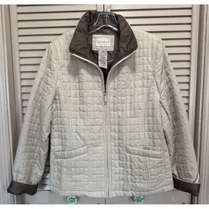 White Stag Cream/Brown Zip Up Quilted Jacket‎ Logo Size M (8-10) Lined Pockets thumbnail 1