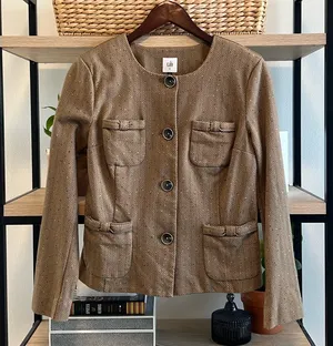 CAbi #3170 Penny Brown Tweed Herringbone Blazer Jacket, Medium thumbnail 1