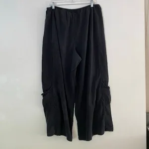 Soft Surroundings Black Linen Blend Wide Leg Cargo Pants Women’s L Boho Resort thumbnail 3