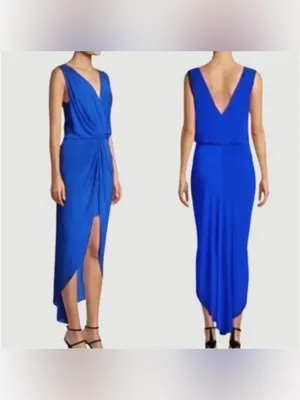 MISA Los Angeles Leza Gathered Crossover Sleeveless Tulip Maxi Dress in Blue L thumbnail 2