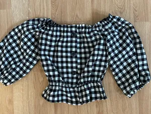 Gingham Puff Sleeve Top thumbnail 1