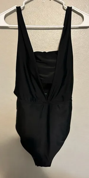 aerie Black One-Piece Swimsuit with Deep V thumbnail 1