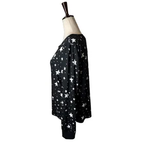 Kate Spade Pajama Top Women Large Black White Star Print NWT Whimsigoth Sleep‎ thumbnail 5