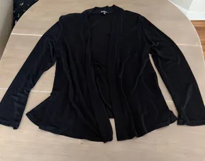Onyx Nite XL Black Metallic Shimmer Open Front Ruffle Hem Cover Up Cardigan thumbnail 1