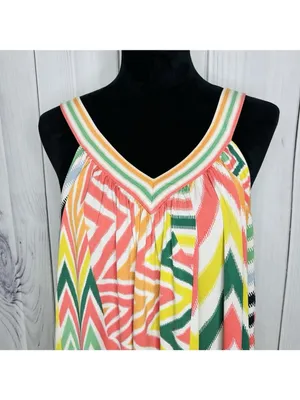 BCBG MAXAZRIA Women's Stretch Summer Abstract Sleeveless Dress Sz L V-Neck thumbnail 2