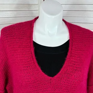 Free People All Mine Sweater Slouchy Alpaca Blend Raspberry Pink Large Oversized thumbnail 6