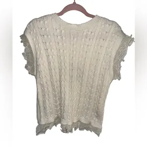 NWT Bibi Cream Cable Knit Top with Layered Chiffon Edges size medium White thumbnail 3