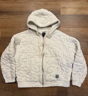 BDG Cream Quilted Hooded Zip-Up Sweatshirt thumbnail 1