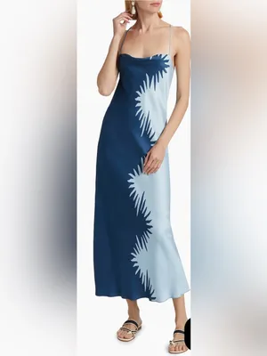 NEW Significant Other Flossie Abstract Bias-Cut Blue slip Maxi Dress sz 8 thumbnail 4