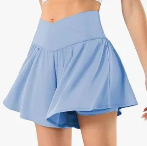 High waisted Athletic shorts Gold Skorts Flowy Running Workout shorts … thumbnail 1