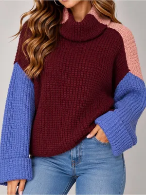 Free People Colorblock Oversized Turtleneck Sweater Size XS thumbnail 1