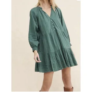 Anthropologie Carrie Mini Dress Green Peasant Tiered Tunic Lace Sleeve Sz S Boho thumbnail 3
