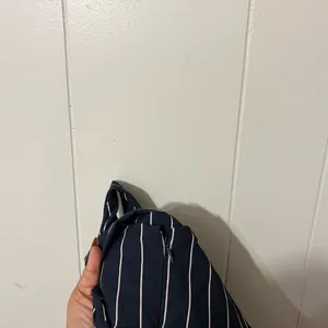 By Anthropologie Pinstripe Midi Dress Size M Navy Square Neck Side Slit thumbnail 11