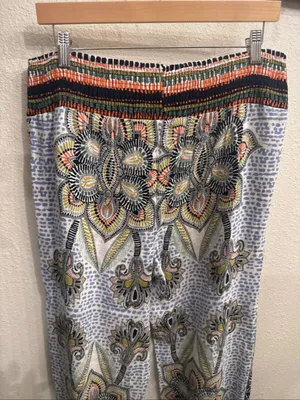 Lulumari Boho Linen Wide Leg Pants PA51260 Blue Multi S thumbnail 7