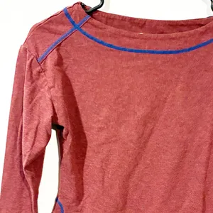 Free People Red Blue Stitched Cropped Crewneck Long Sleeve Top Size XS thumbnail 2