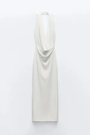 Zara maxi dress gown bodycon halter plunge neck party formal wedding evening thumbnail 16