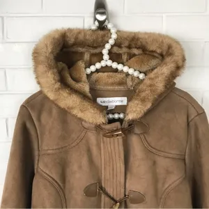 Liz Claiborne Vintage Faux Fur Faux Suede Brown Toggle Jacket Size L thumbnail 9