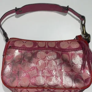 COACH Vintage Y2K Mini Monogram Suede/Leather Trim Canvas Shoulder Bag Hot Pink thumbnail 13