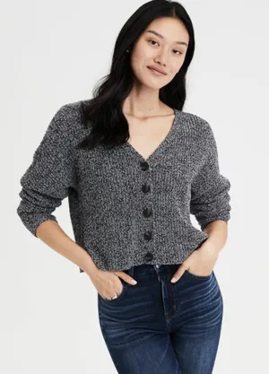 American Eagle Black And White Button Down Sweater thumbnail 1