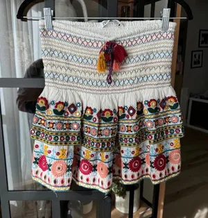 Zara Embroidered Set embellished beaded skirt top boho colorful long sleeve crop thumbnail 6