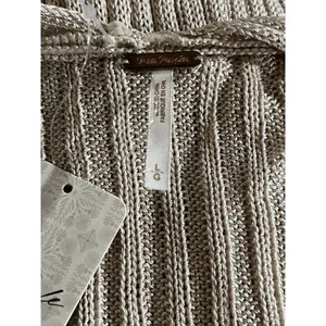 Free People Vie Boheme Cardi Sandcastle Tan Ribbed Knit Slit Cardigan Large L thumbnail 9