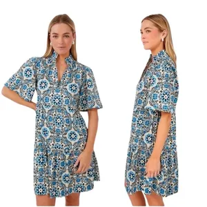 Tuckernuck X-SMALL Golden Medallion Crawford Dress Blue White Ruffle Mini thumbnail 2