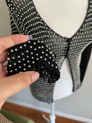 Black Open-Knit Long Sleeve Cardigan with Silver Stud Detail thumbnail 4