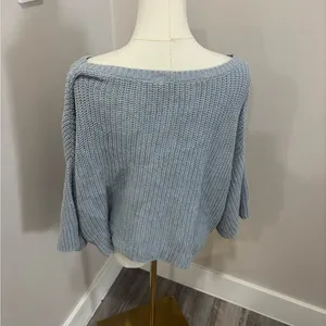 Free People Grey Ribbed Knit Cropped Short Sleeve Boxy Sweater Cotton Blend XS‎ thumbnail 4
