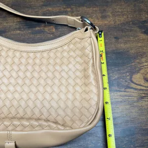 Woven Faux Leather Shoulder Bag Tan Small Hobo Purse Adjustable Strap thumbnail 5